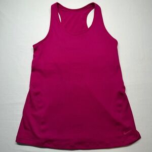 Nike Dri-FIT Racerback Tank Built In Bra Pink Gym Mesh Running Athleisure Top